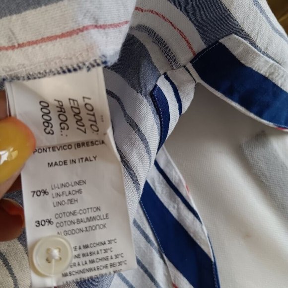 Caliban Made In Italy Shirt Dress size 40 Linen full button-Up Navy White Red - Picture 13 of 14